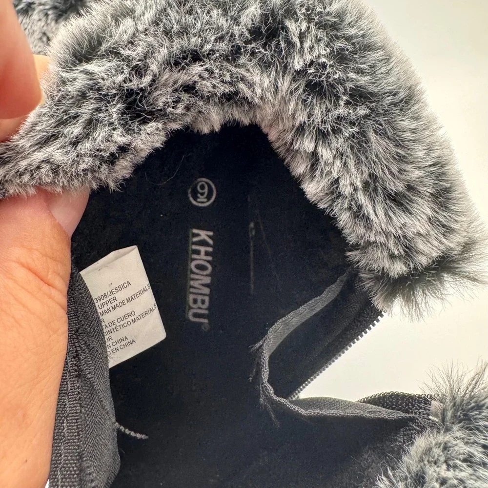 Khombu Jessica Black Suede Leather Faux Fur Lined Winter Ankle Snow Boots 9M